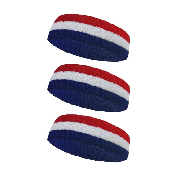 Couver Triple Color White Striped Sports Head Sweatband Blue White Red 3 Pack