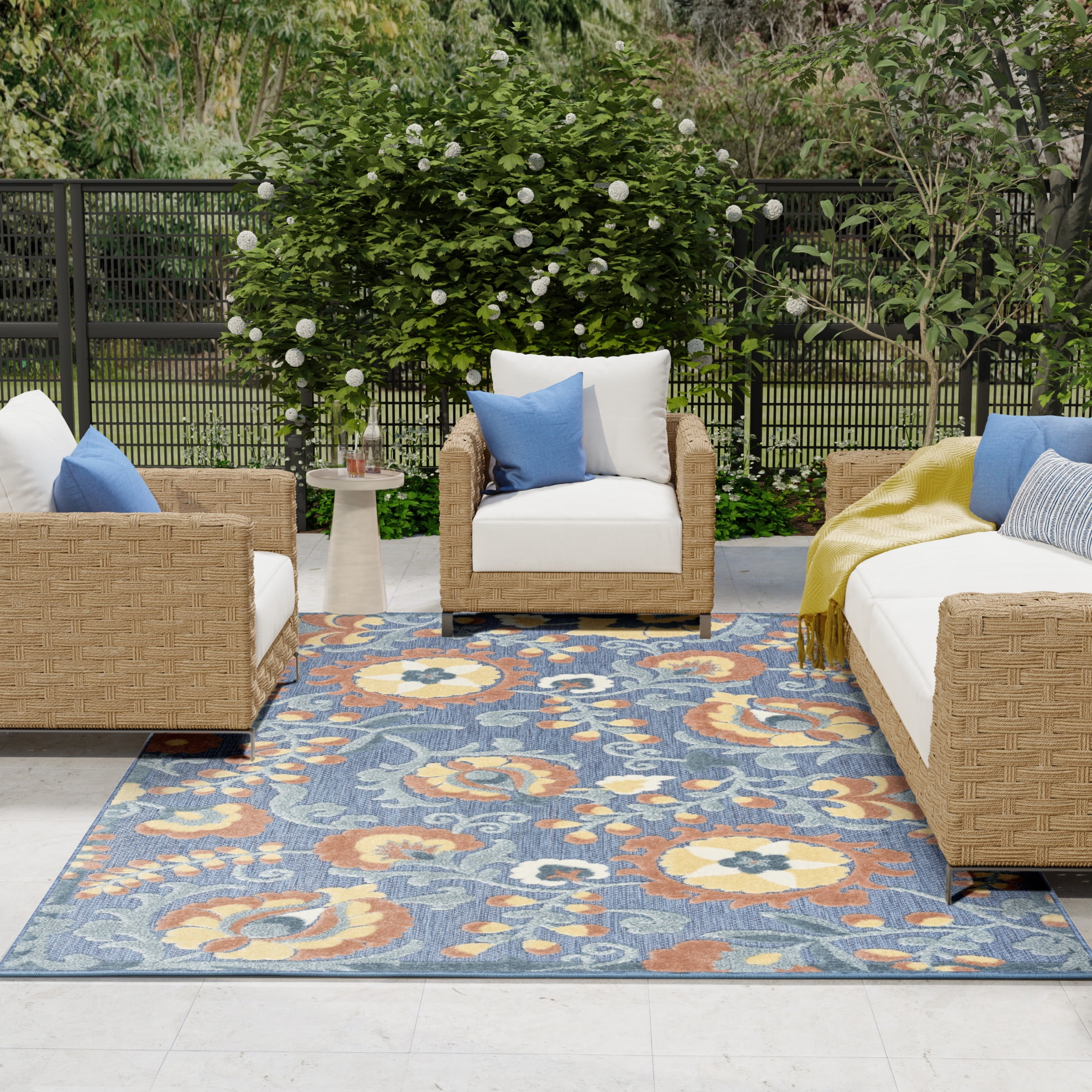 Nourison Aloha 9' x 12' Blue Rose Farmhouse Rug