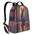 thumbnail image 2 of Lsque Neon Rabbit In Archway Pattern Backpack – School Travel Canvas Daypack with Ergonomic Padded Straps, Multiple Compartments & Leather Handle, 2 of 5