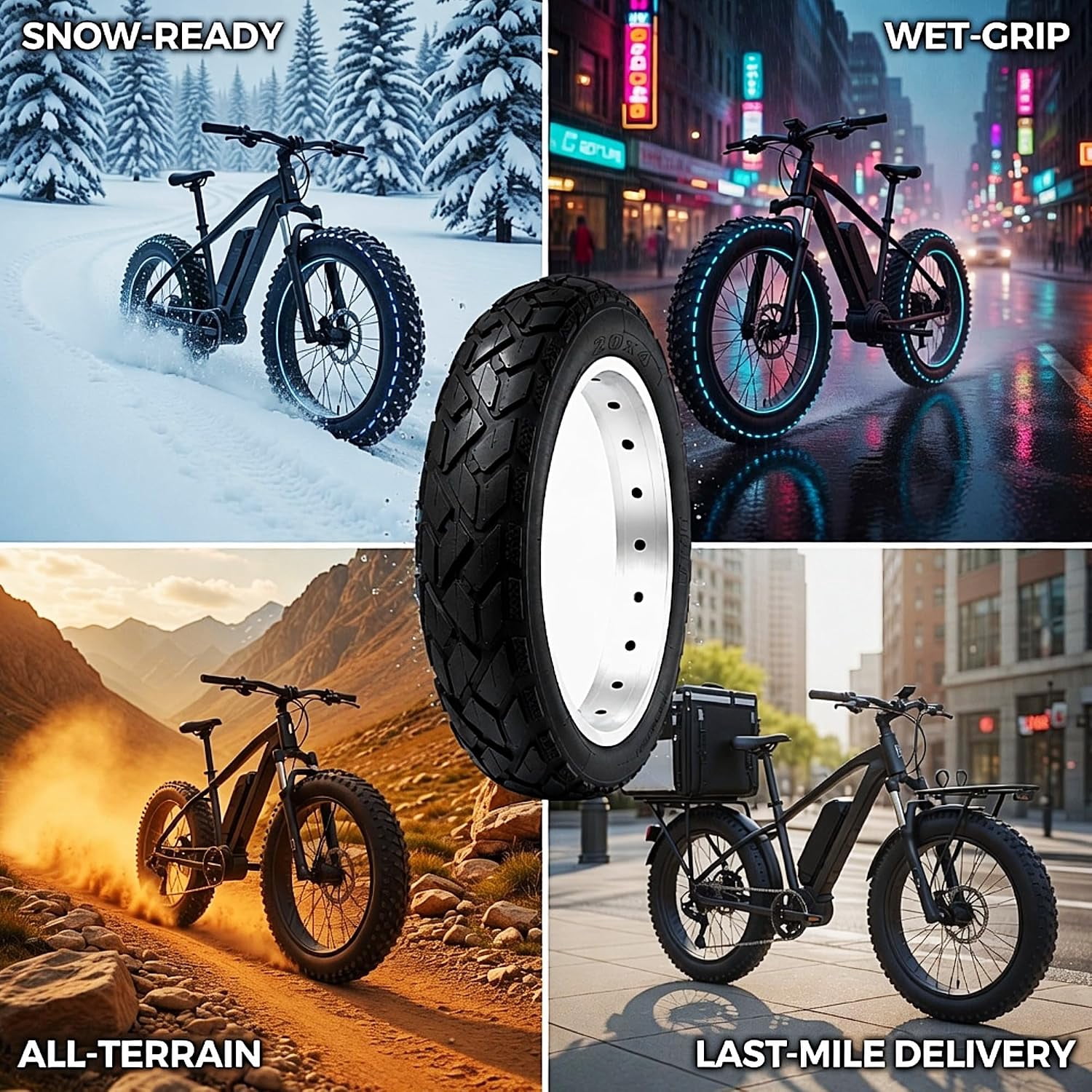 16x4.0 Fat E-Bike Tire Kit with Schrader Tubes, Heavy Duty Puncture Resistant All-Terrain Fat Bike 2 Tires + 2 Tubes