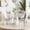 Table and 4 Beige Chairs, variant on Round Farmhouse Dining Table Set for 4, 47" Circle Ancient Oak Wooden Kitchen Table with 4 Gold Velvet Upholstered Dining Chairs, Wooden Kitchen and Dining Room Table Set for Dining Room