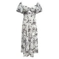 thumbnail image 5 of Hfolob Womens Dresses Summer Female Trendy Boho Floral Print Crew Neck Short Sleeve V Neck Long Dress Vacation Outfits, 5 of 8