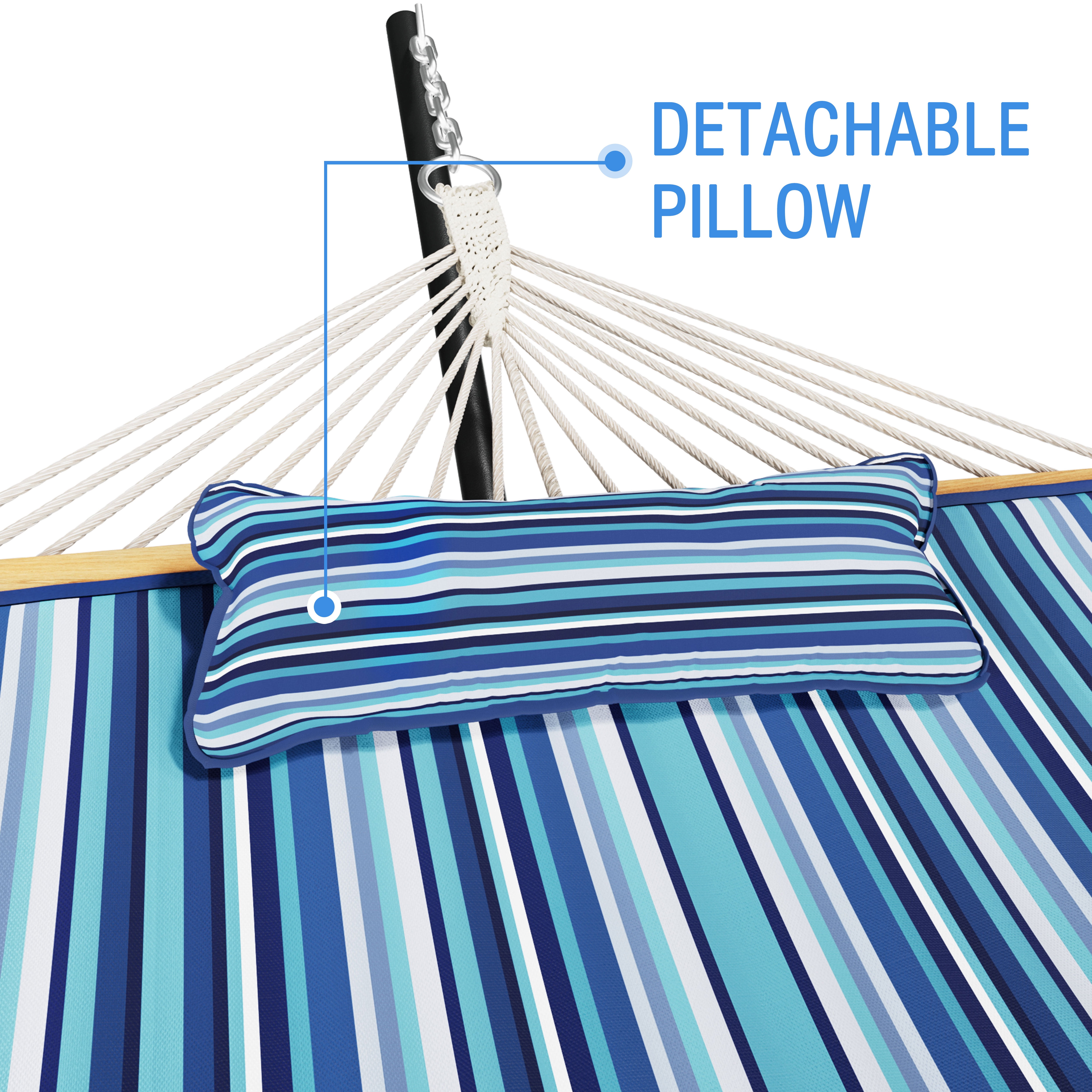 VEIKOUS 2 Person Portable Double Hammock w/Steel Stand w/Pillow and Spreader Bars, Striped Blue