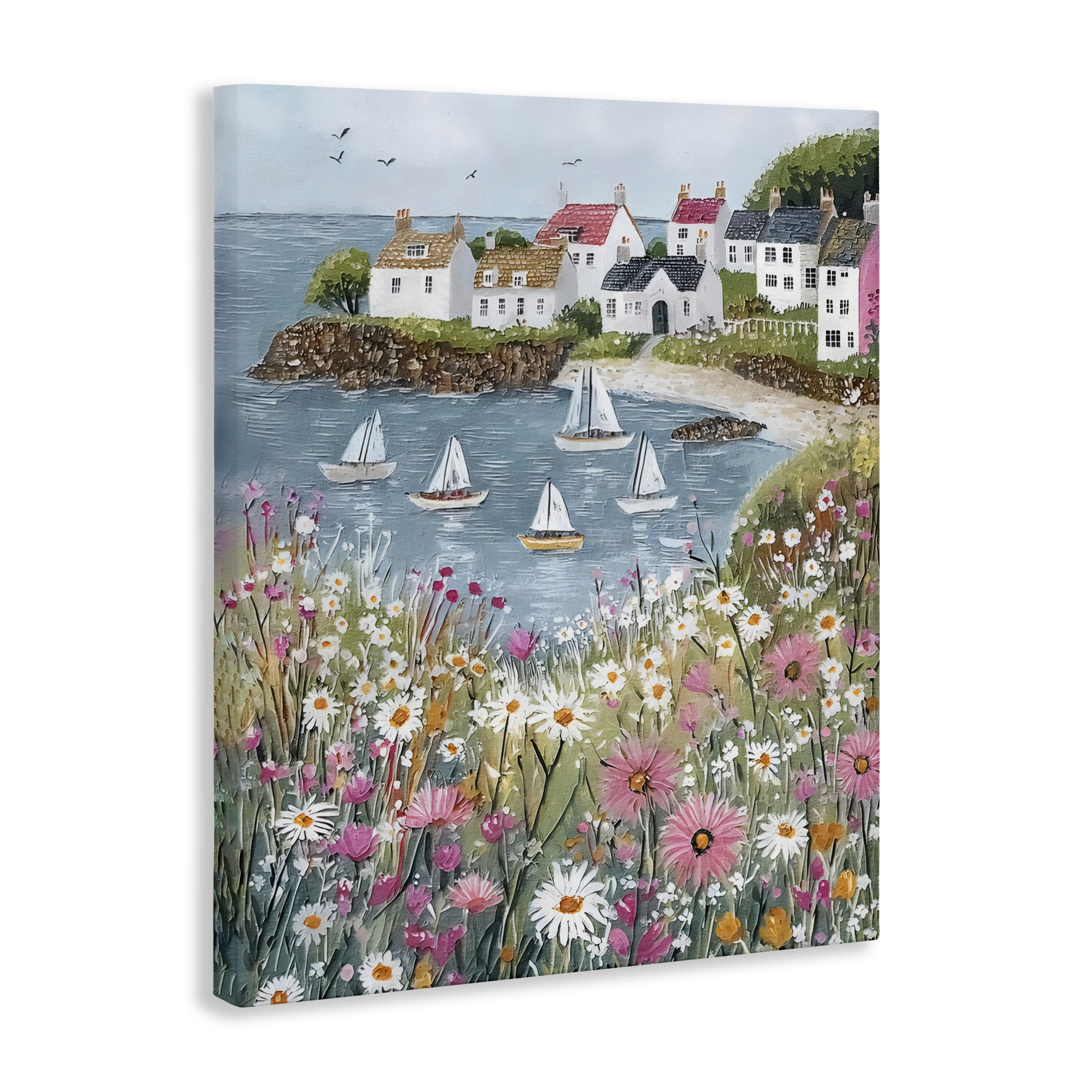Stupell Industries Seaside Sailboats in Village Bay Canvas Wall Art, design by Riley B
