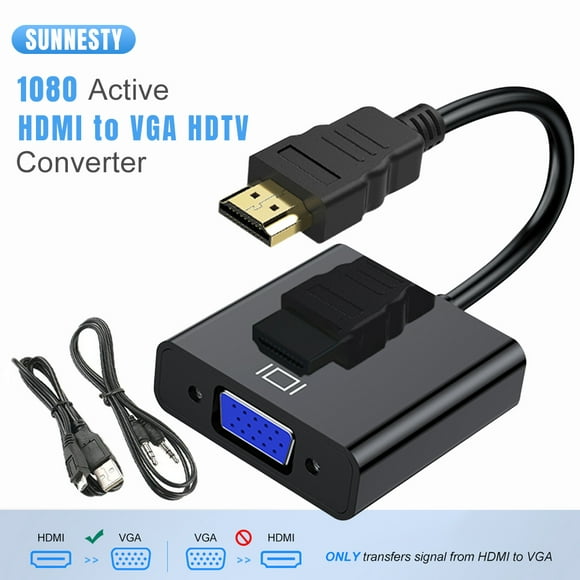 HDMI to VGA with Audio Adapter,Gold-Plated 1080P HDMI to VGA Adapter Video Converter Male to Female with 3.5mm Audio Port for PC,Laptop,DVD - Black