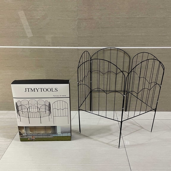 JTMYTOOLS Fences of metal,Dog Fence Outdoor for Yard Garden Fence 13ft (L) X 2ft (H) Black Animal Barrier with No-Dig Stakes Arched Rustproof Metal Fence Decorative