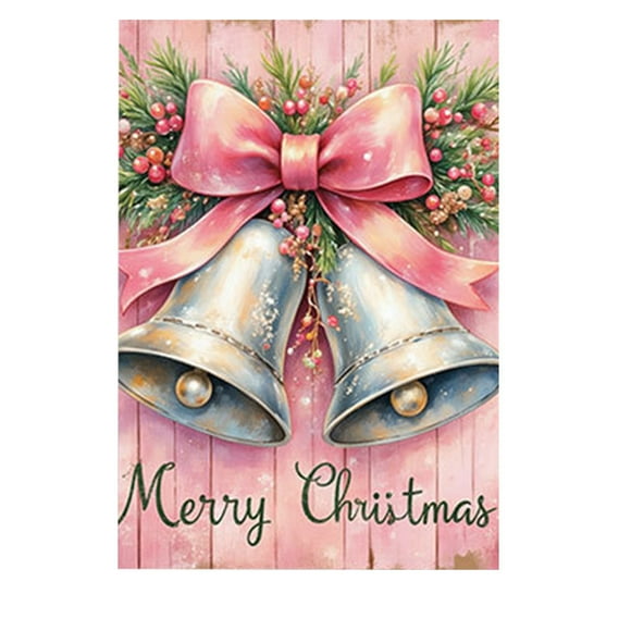 B Festive Pink Christmas Garden Flag Featuring Snowman And Reindeer Design Double Sided For Outdoor Use Ideal For Garden Patio Or Porch Holiday Decorations Size 12 X 18 Inch