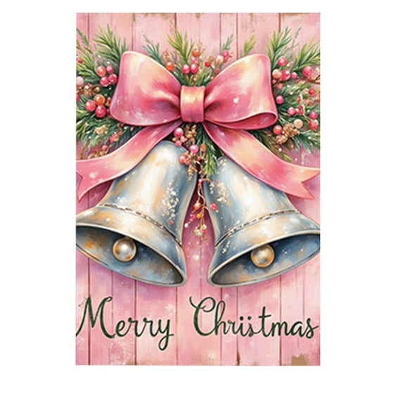 Virelaxpo Pink Christmas Garden Flag with Snowman and Reindeer Print,Double-Sided for Outdoor Holiday Decor,Festive Addition to Garden or Patio