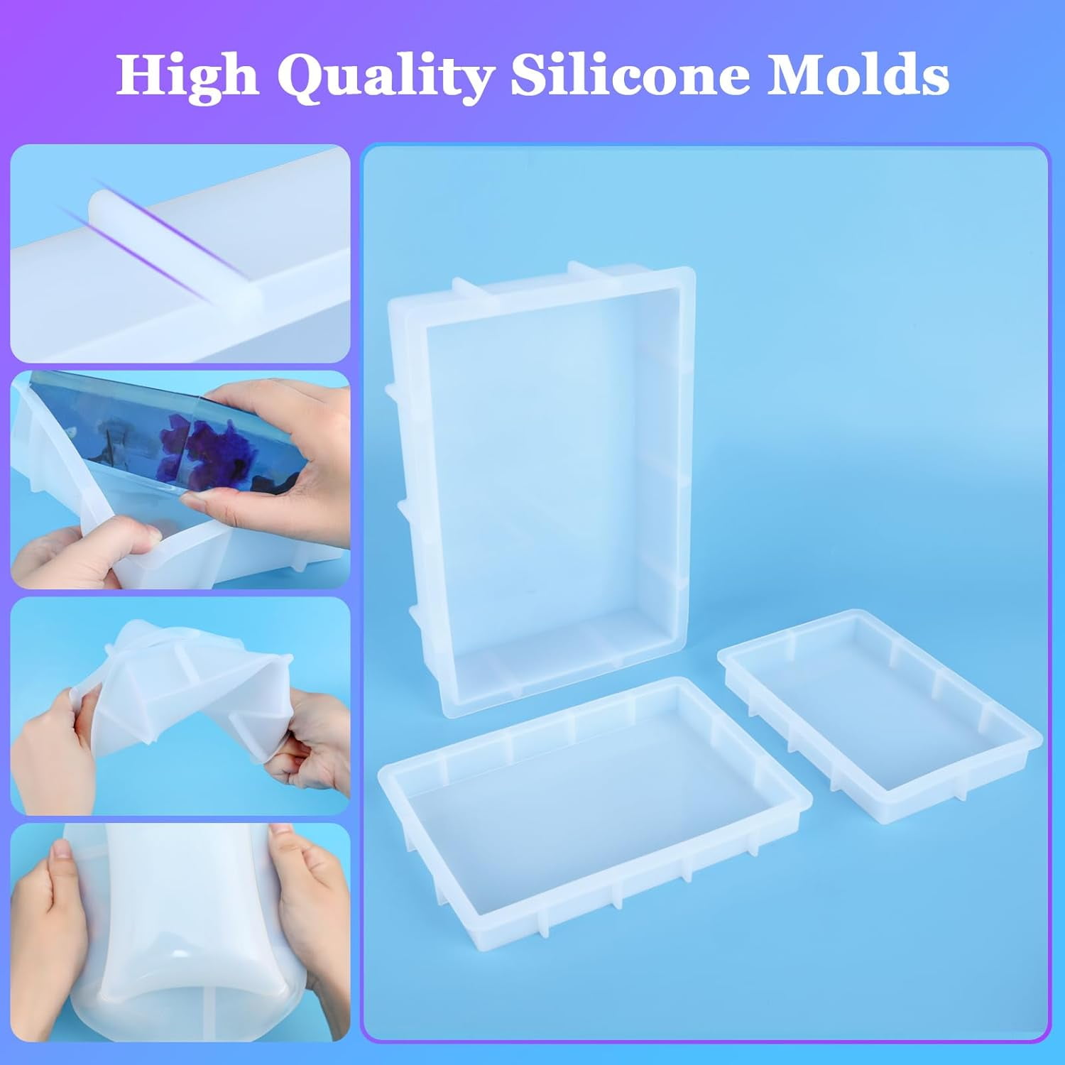 3pcs Rectangular Silicone Molds, Epoxy Resin Casting Deep Silicone Mold, Large Resin Molds for Flower Preservation, Deep Pour Molds for Home Decor, DIY Wedding Bouquets