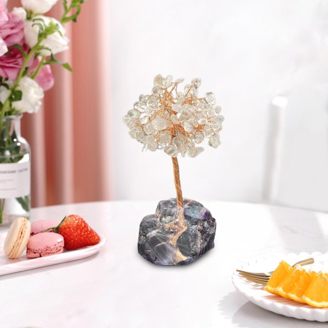 Árbol de dinero de cristal de árbol de bonsai de cristal natural Adorno de árbol de piedras caídas con soporte de de rebanada d CUTICAT Árbol de dinero de cristal