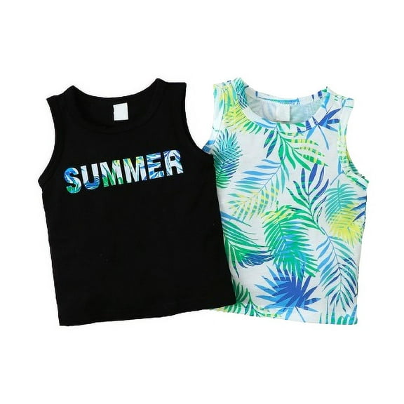 Mikrdoo Baby Boys 2-Pieces Letter Print Vest Hawaii Style Leaves Print Tank Tops Boys Clothes For Summer 9-12 Months