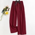 thumbnail image 3 of Hrsba Womens Fashion Pants,Solid Color Soft Rayon Elastic Wide Leg Relaxed Casual Long Trousers, 3 of 4