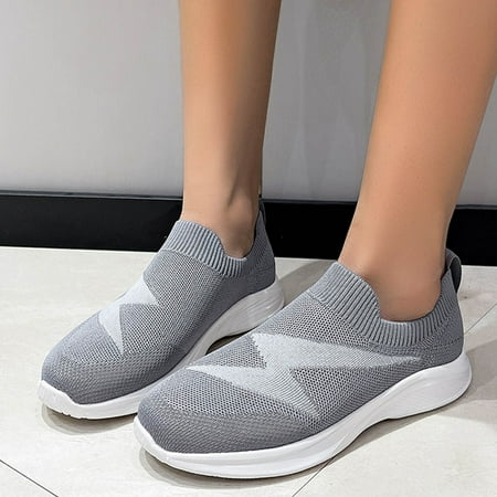 

Cathalem Fashion Summer And Autumn Women Fly Woven Mesh Breathable Lightweight Slip On Casual Style Sneaker Slippers for Women Grey 8