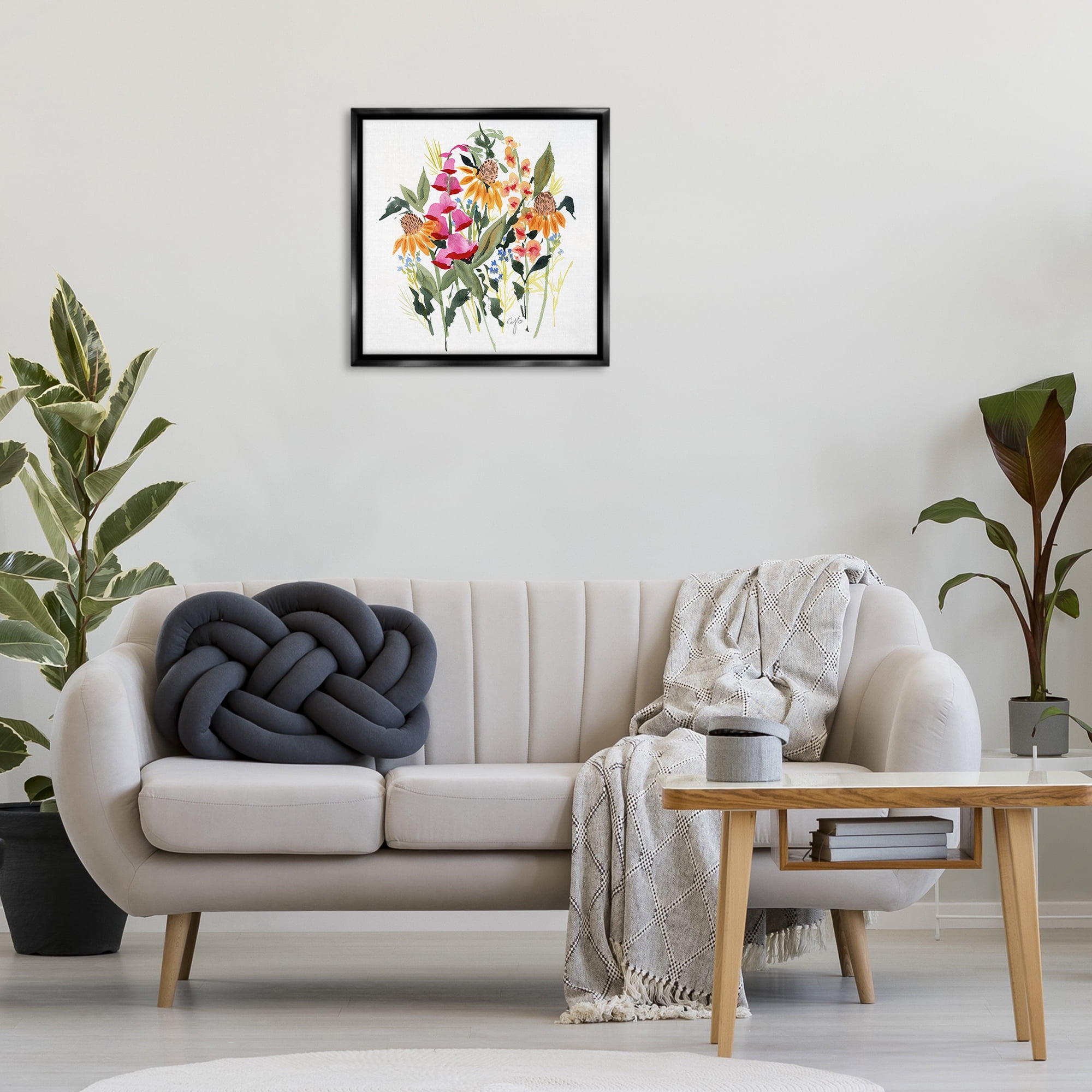 Stupell Industries Abstract Varied Bouquet Botanical & Floral Painting Black Floater Framed Art Print Wall Art, 25 x 25