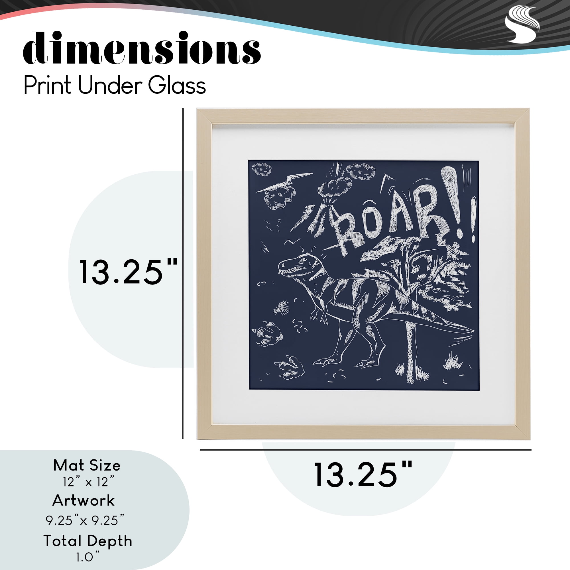 Sketchy Roar Dinosaur Birch Framed Print Under Glass, design by HUE and MI and Sangita