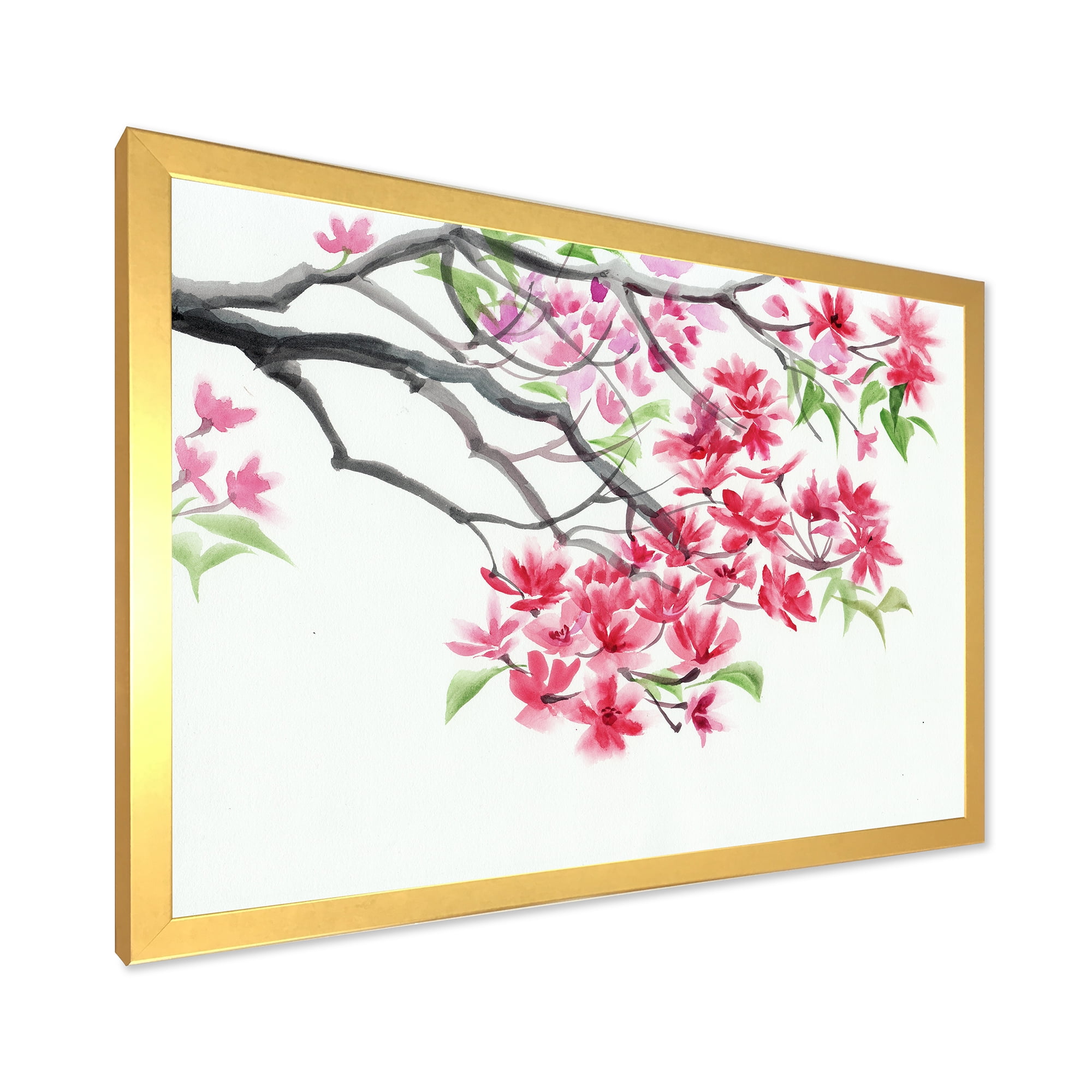 Designart 'Red Blossoming Tree On White' Traditional Framed Art Print