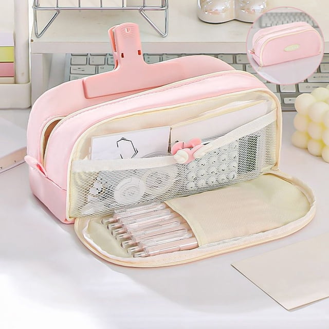 SPOORYYO Double Layer Double Window Models Pen Bag - Large Capacity Multifunctional Stationery Box for School and Office Use