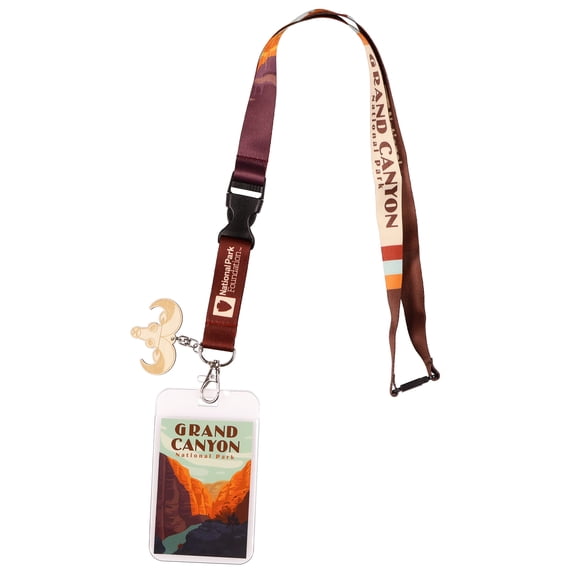 Grand Canyon National Park Lanyard With Wooden Big Horn Sheep Charm Breakaway Clasp and Clear ID Holder Keychain
