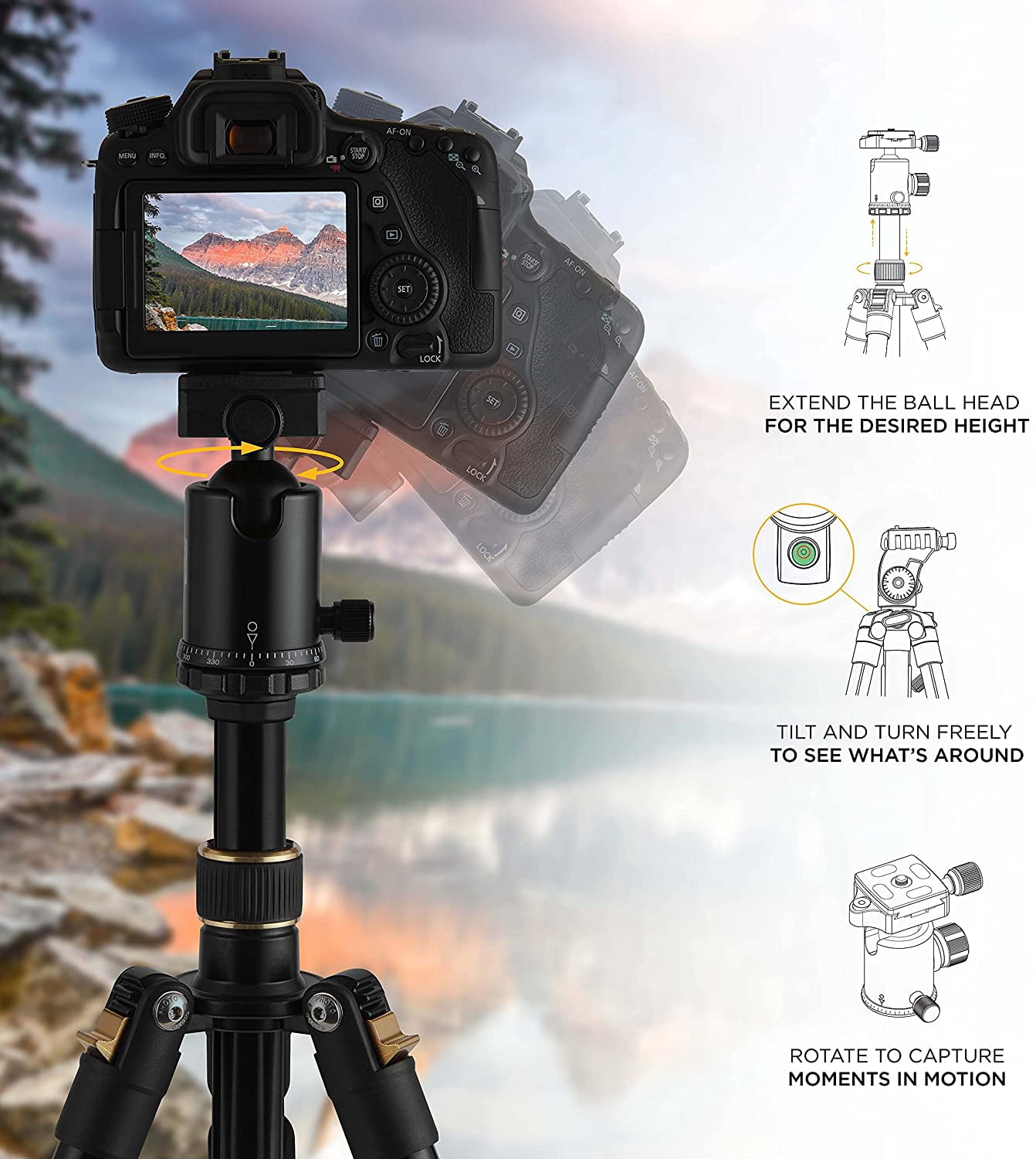 Kodak PhotoGear 63” Camera Tripod & Monopod, 2-in-1 Camera Tripod Stand W/Remote & 360° Ball Head