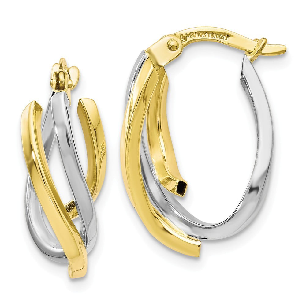 JewelryWeb - 10k Two Tone Gold Polished Twisted Hoop Earrings Jewelry ...