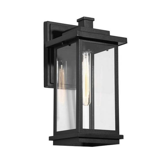 LNC Large Outdoor Wall Lantern in Black with Clear Glass, Modern Square Exterior Sconce