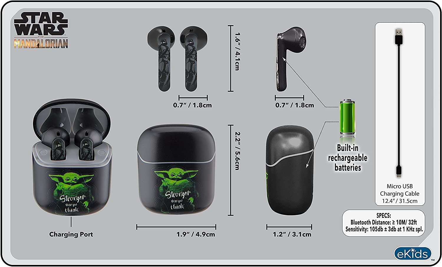 eKids Auriculares Bluetooth con micrófono de activación por voz y cable  auxiliar (Star Wars)