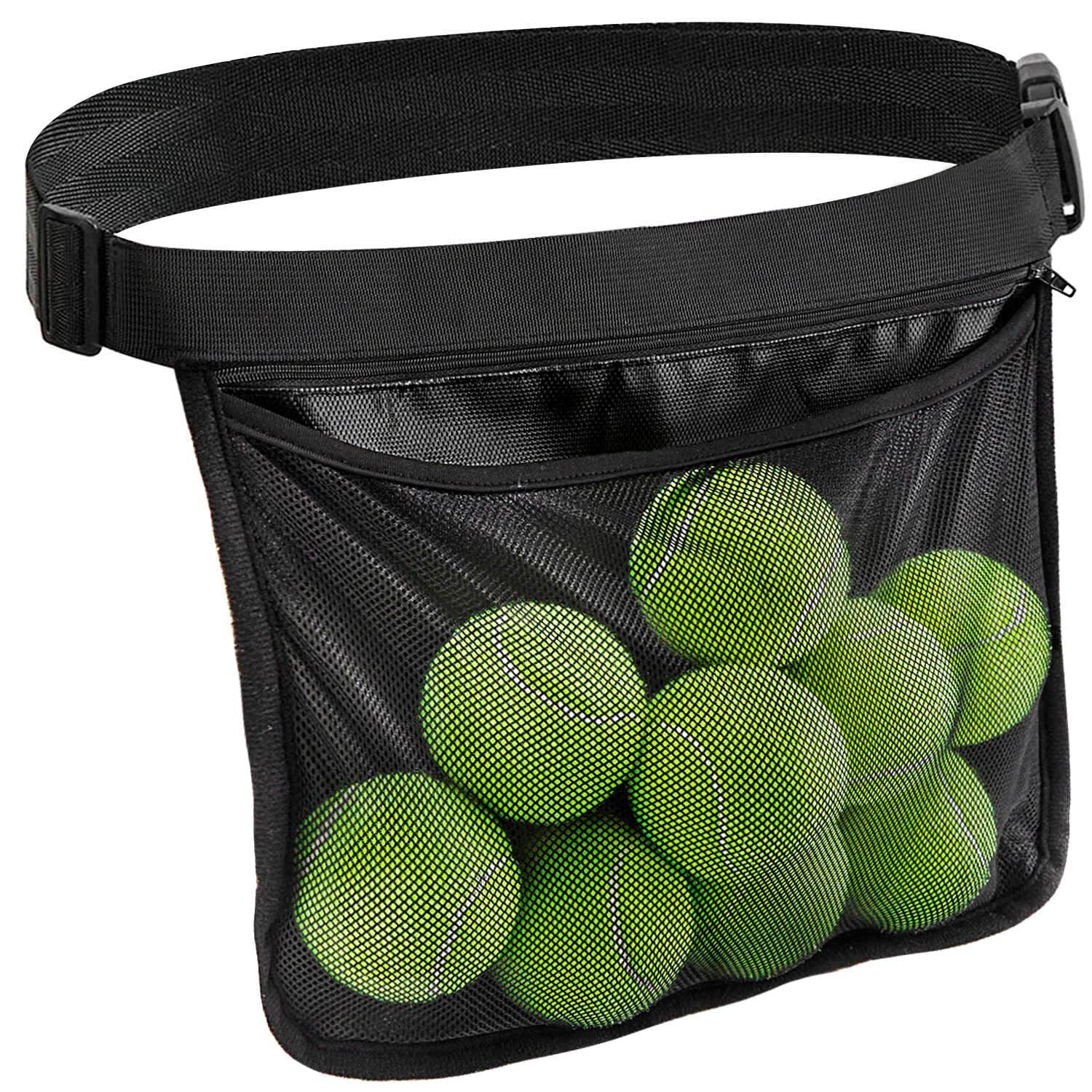 2pcs Mesh Waist Hip Ball Pouch Holder for Women & Men,Tennis Pickleball Balls Accessory, Tennis Ball Bag Pouch Carrier for Trainer,Coach,Enthusiast（black）