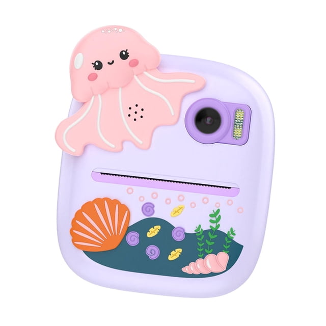 Cámara para niños con impresión instantánea de fotos en forma de medusa, regalo ideal, práctico y fácil Púrpura