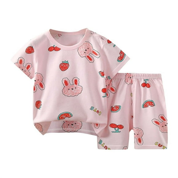 Odeerbi 6M-6Y Niños Niñas Conjuntos Verano Algodón Manga Corta Top Shorts Pijamas Juego de Dos Piezas