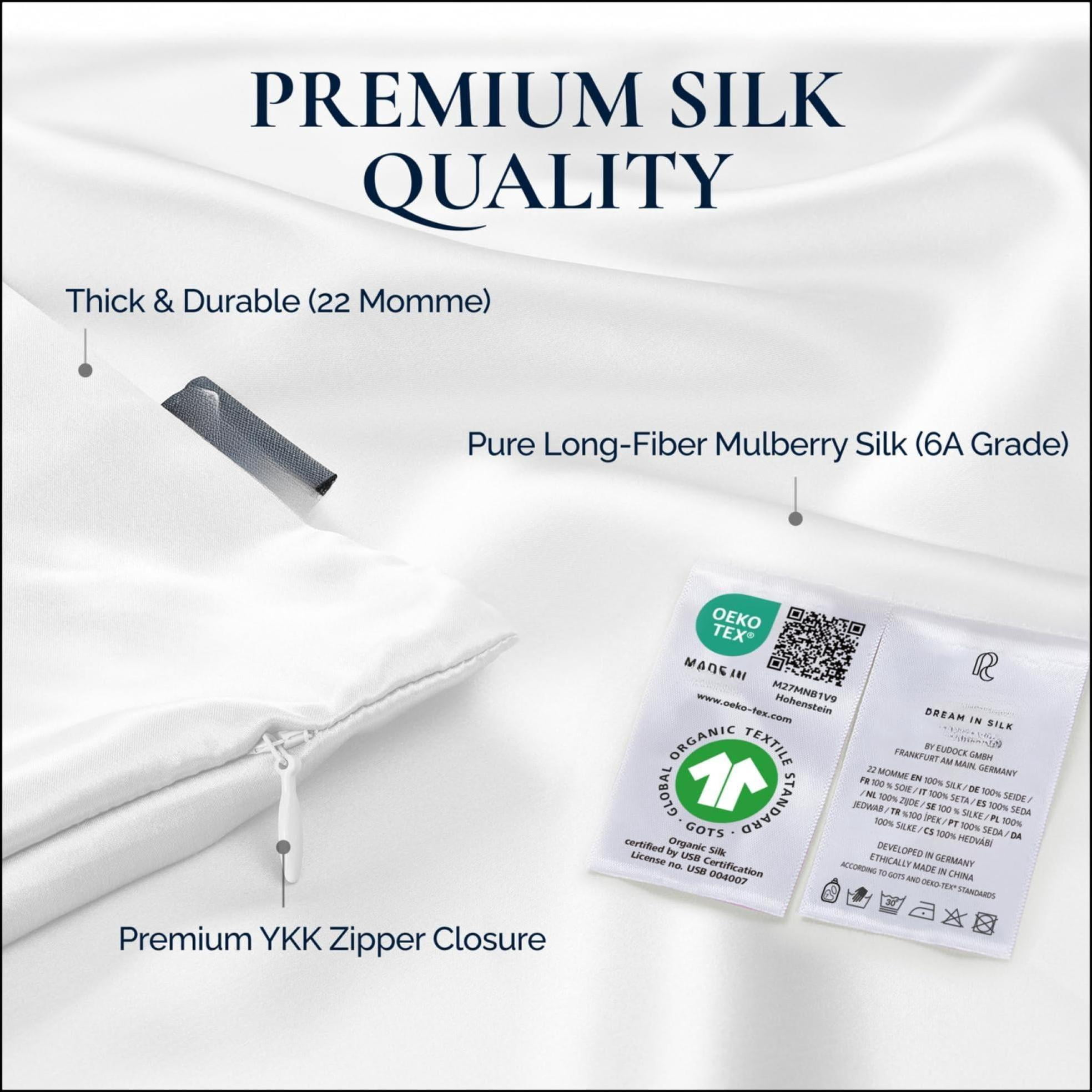 Silk Pillowcase Mulberry  22 Momme Grade 6a - Oeko-tex Certified In Luxury For Hair & Skin 1 Piece (standard Cloud Blue)
