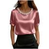thumbnail image 5 of Posijego Womens Satin Tops Elegant Dressy Blouses Business Office Casual Silk Work Shirts Summer Short Sleeve Tops, 5 of 5