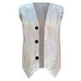 thumbnail image 4 of CUZIBR Girls Tops Girls Sequin Top Sleeveless V-Neck Tank Top Button Down Vest Carnival Vest Glitter Party Dancewear Waistcoat Athletic Baggy Tops,Silver,5-6 Years, 4 of 4