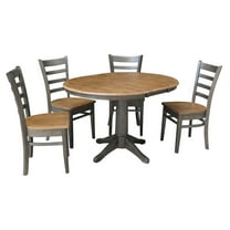 36" Round Wood Extension Dining Table with 4 Chairs in Hickory/Washed Coal