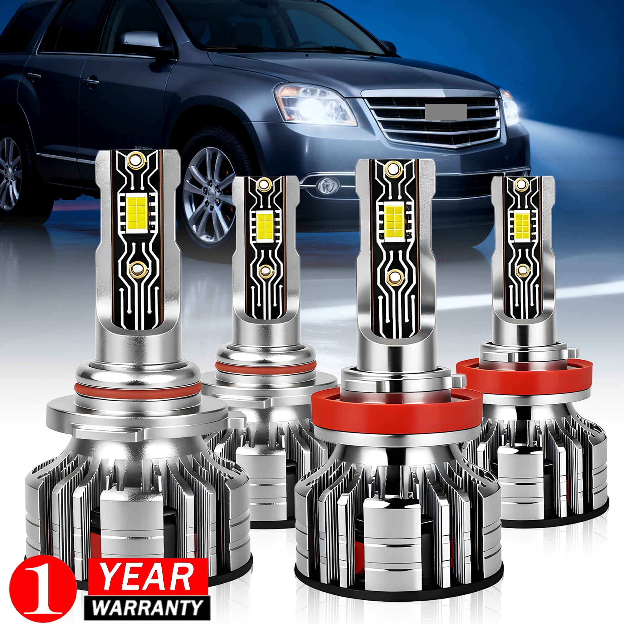 For Chevy Traverse 2009-2012 LED Headlight Bulbs 9005 + H11 High Low Beam 6000K White 4Pcs