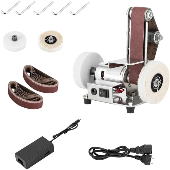 Mini Belt Sander, 7 Adjustable Speed Electric Bench Grinder Sanding Machine, Electric Knife Sharpener Mini Bench Belt Grinder for Metal Working, Knife Making and DIY