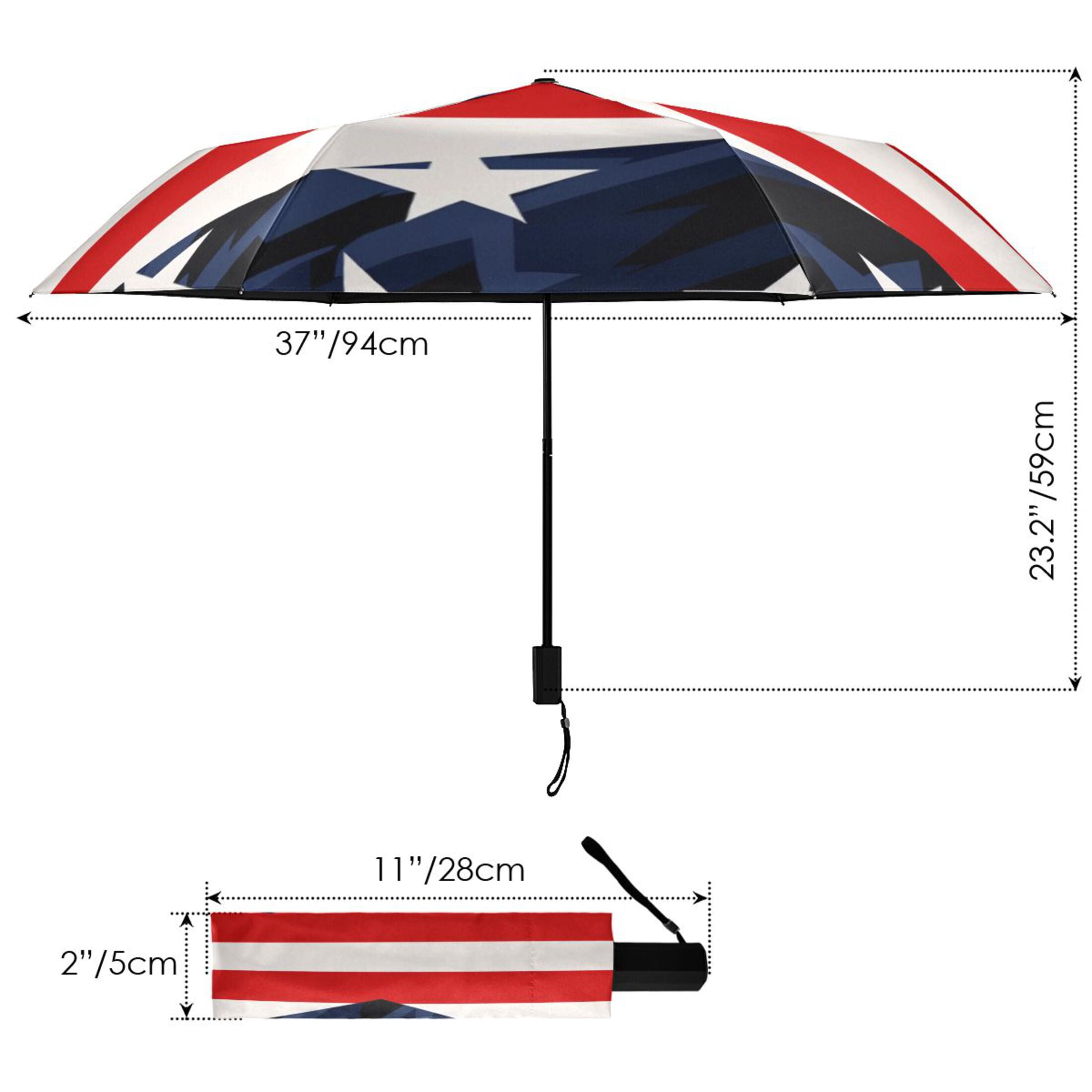 American Flag Star Compact Folding Umbrella for Rain Windproof Travel Umbrella UPF 50+ Lightweight Packable Arc Size