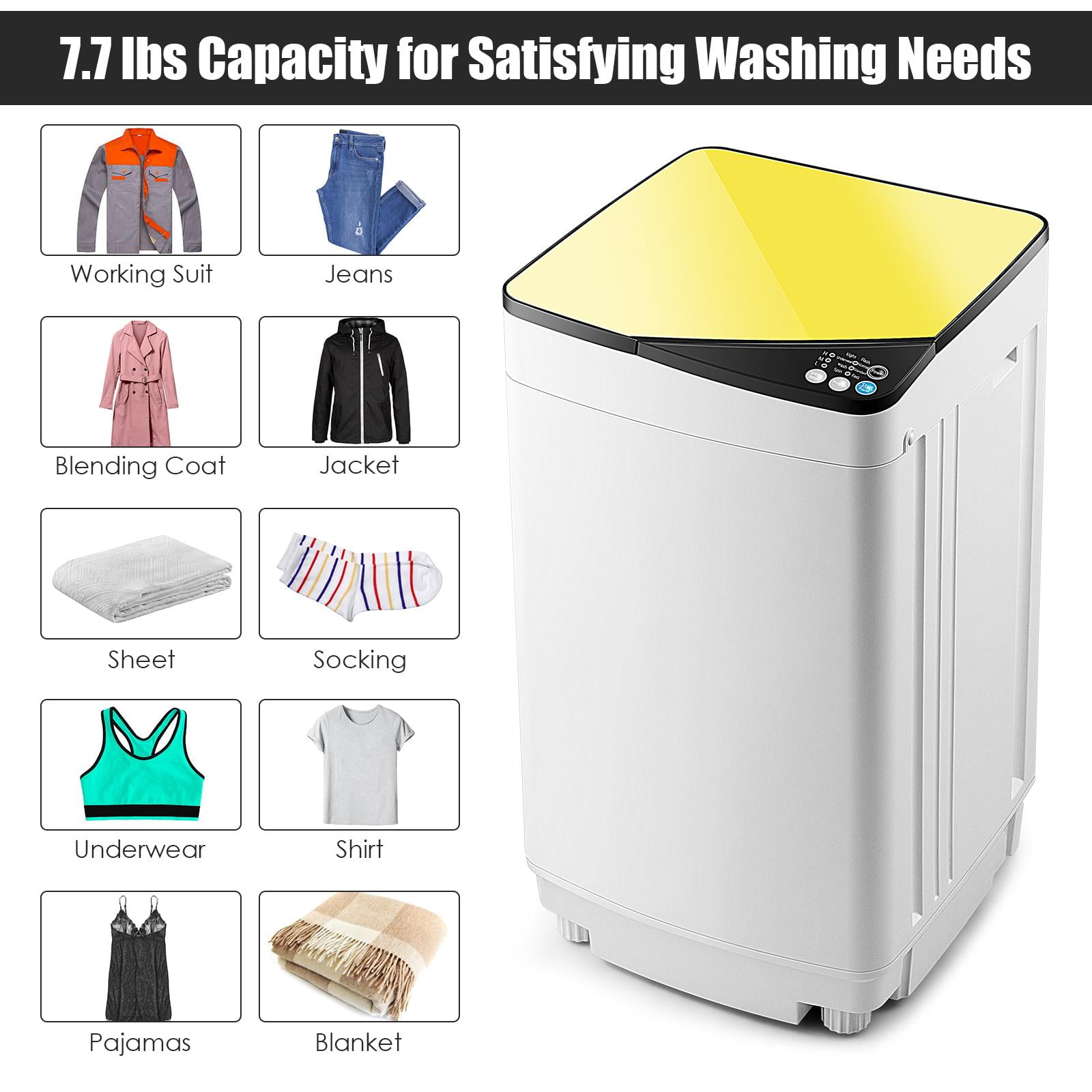 Full-Automatic Washing Machine 7.7 lbs. Washer, Spinner Germicidal UV Light Blue, White