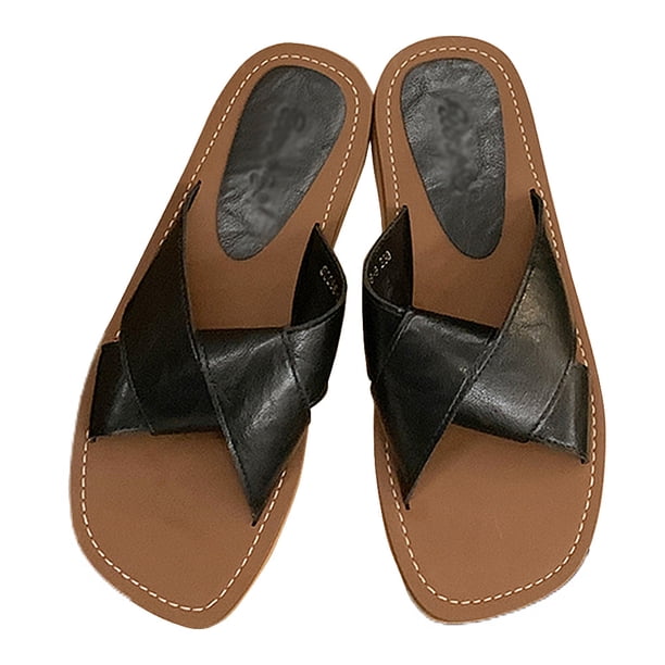 Sandalias planas con correa cruzada sandalias de playa con punta abierta zapatillas de casa informales para mujer
