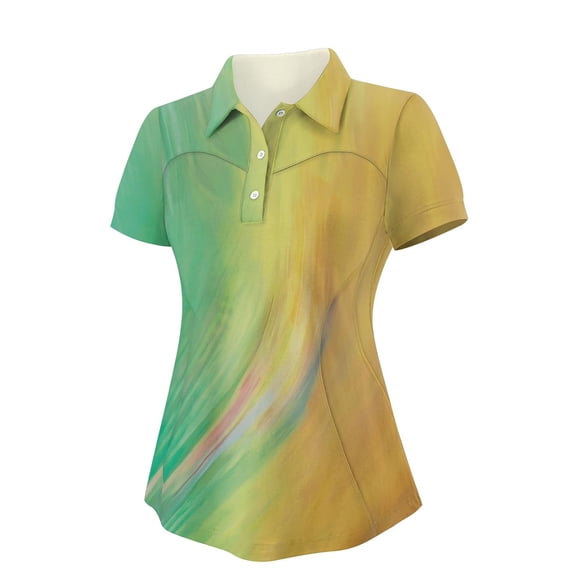 XIAONU Womens Gradient Print Polo Shirt Short Sleeve Polo Collar Pullover Polo Blouse Breathable Casual Golf Polo Shirts