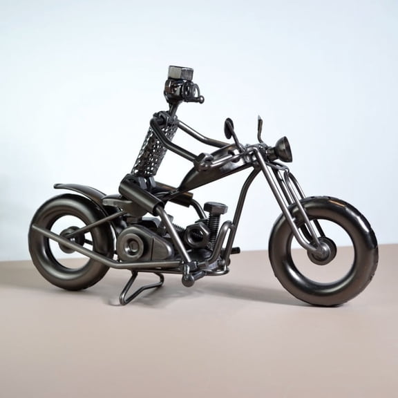 Vintage Metal Robot Motorcycle Decor, Retro Iron Art Bike Ornament for Home & Office