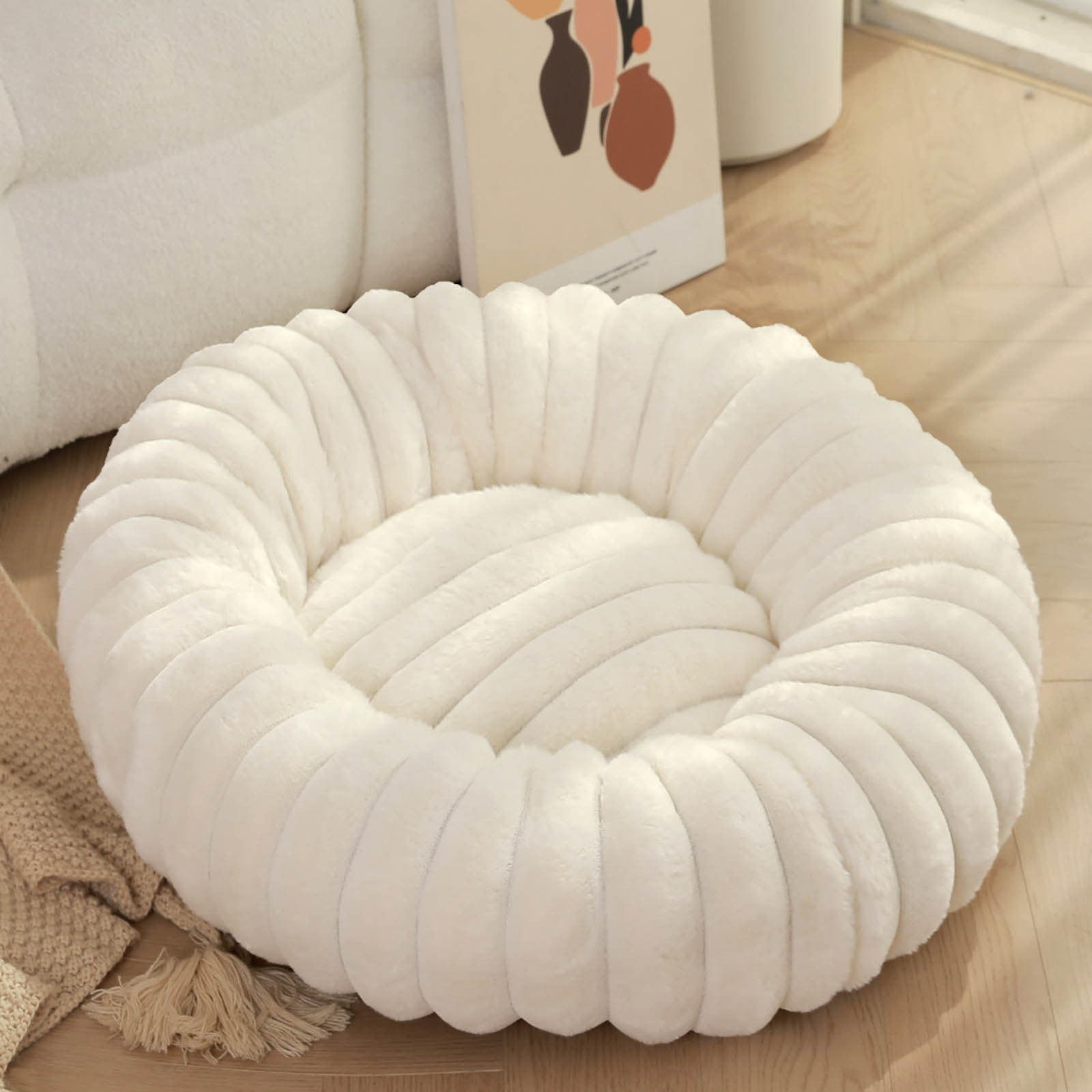 Qholemyo Large Dog Bed High Weight Long Hair Plush Round Winter Warm Pet Mat Comfortable Dog Sleeping Pad