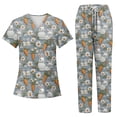 thumbnail image 2 of Plus Size Scrubs For Women Stretch，Women's Short-Sleeve Easter Print Nursing Scrubs Set with Pockets，Gray，L, 2 of 4