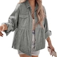thumbnail image 2 of Women Long Sleeve Corduroy Peplum Shacket Jacket Button Down Babydoll Shirts Oversized Casual Blouses Tops, 2 of 6