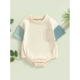 thumbnail image 2 of Cenuakty Baby Girls Boys Romper, Short Sleeve Crew Neck Contrast Color Summer Bodysuit for Casual Daily, 2 of 8