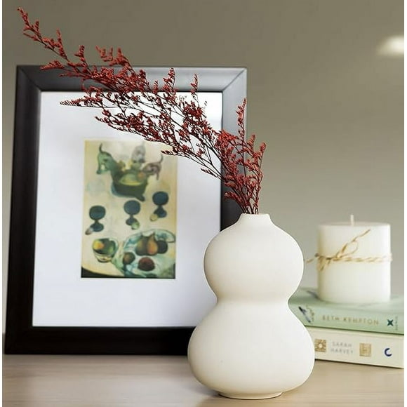Vase à Fleurs - Vase - Vases pour Décoration Intérieure - Vases à Fleurs Décoration Intérieure - Vase à Fleurs Grande Taille - Vase en Céramique - Vase pour Salon, Finition Mate Terreuse Imperméable, Forme de Cacahuète, 6 Pouces, Blanc