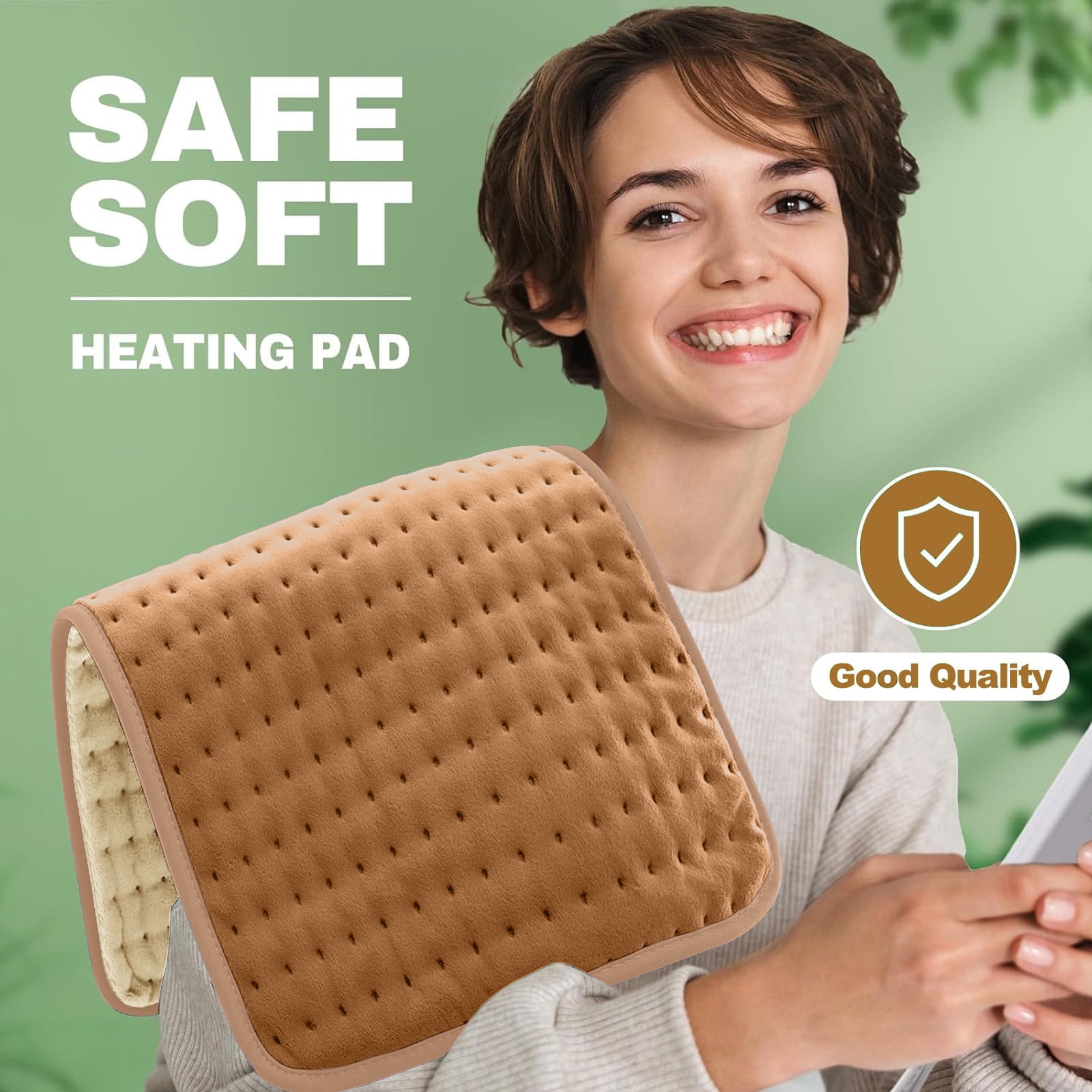 Heating Pad for Back, Neck, Abdomen, Shoulder, Knee, Dry/Moist Heat & Auto Shut off, Birthday Gifts for Men and Women, 12" x 24", Khaki ,1 Pack