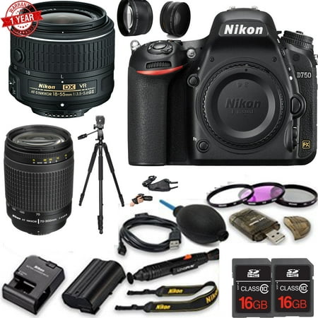 Nikon D750 DSLR Camera with Nikon 18-55mm f/3.5-5.6G VR II Lens + Nikon 70-300mm f/4-5.6 Macro Autofocus Lens + Wideangle Lens + Telephoto (Best Dslr For Macro Photography 2019)