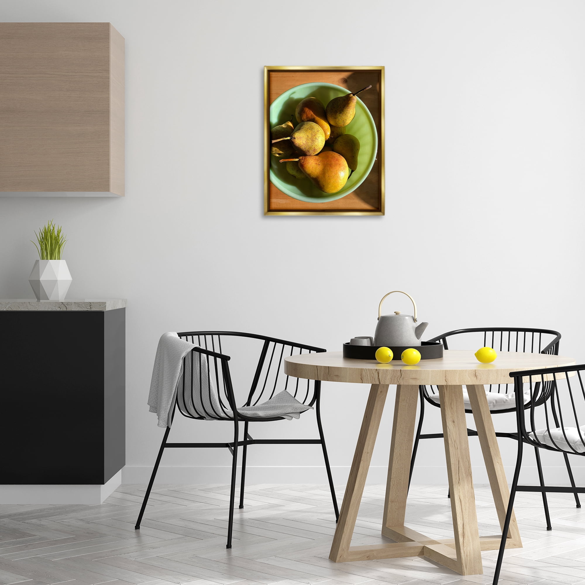 Stupell Industries Kitchen Bowl of Pears Food & Beverage Photography Gold Floater Framed Canvas Art Print Wall Art, 17 x 21