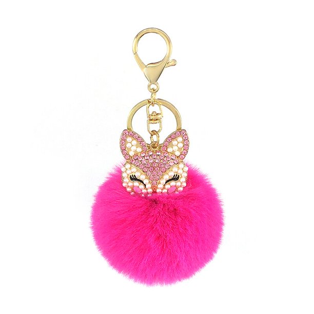 LLavero de mini Bola de piel de zorro hecho a mano, Bola de pompón de piel esponjosa con incrustaciones de diamantes de imitación, accesorios para bolso de mujer, llavero colgante para coche