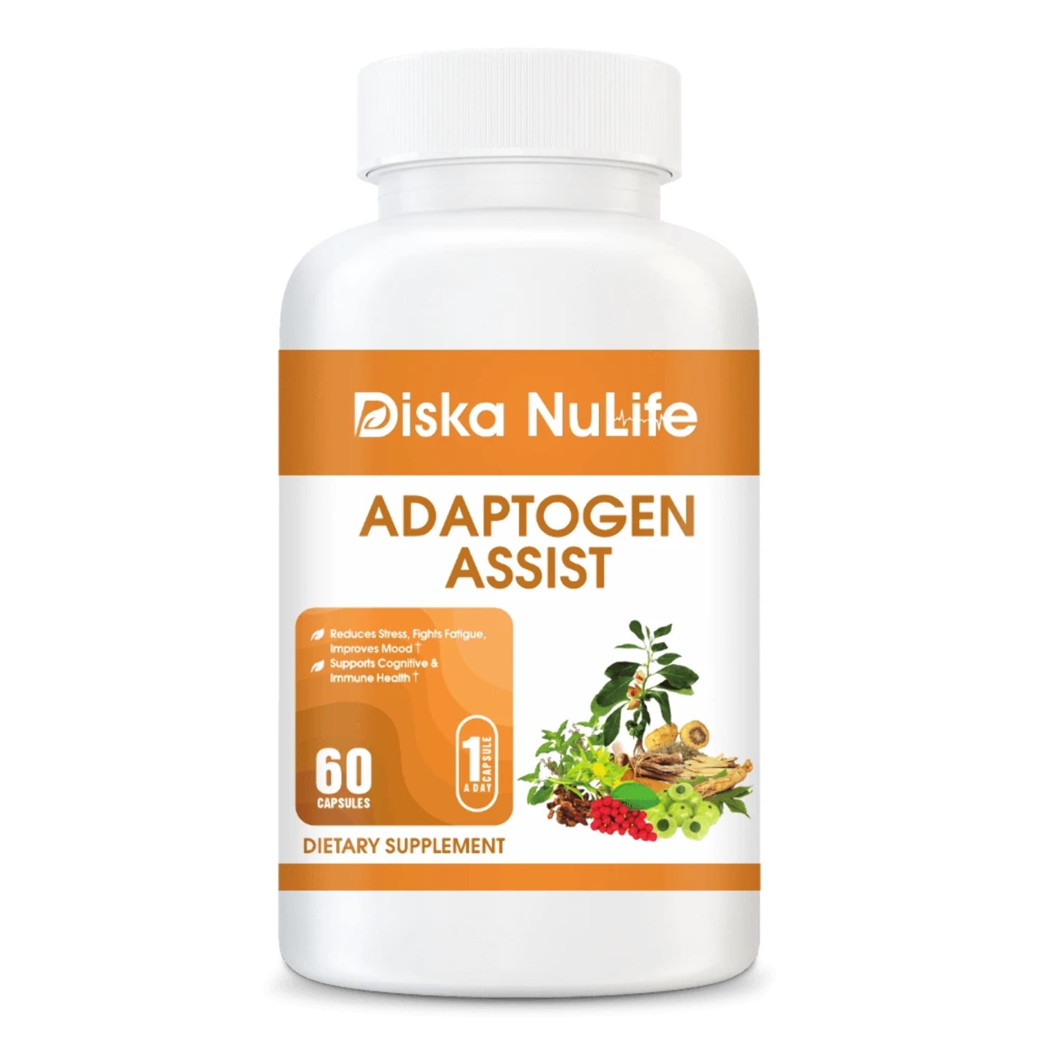 Diska Nulife Adaptogen Assist with Best Adaptogen Combinations Ashwagandha Astragalus Holy Basil Leaf - Vegetarian 60 Capsules